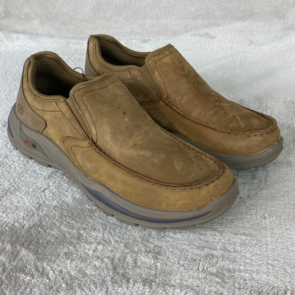 Skechers Arch Fit Motley Hust Mens Loafers Shoes Size 9.5 Brown Oil Leather NEW
